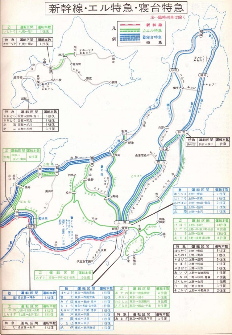 1975年3月特急列車運転系統図